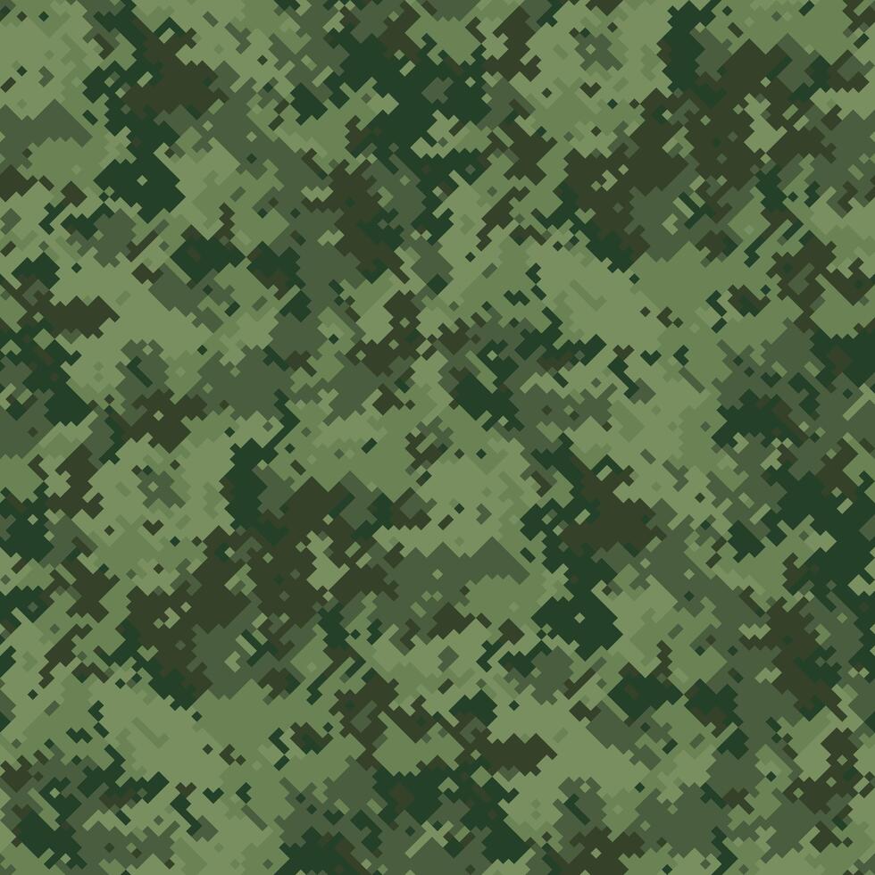 Abstract digital camouflage pattern. Versatile green pixelated texture ideal for backgrounds, apparel design, military themes, or gaming projects. vector