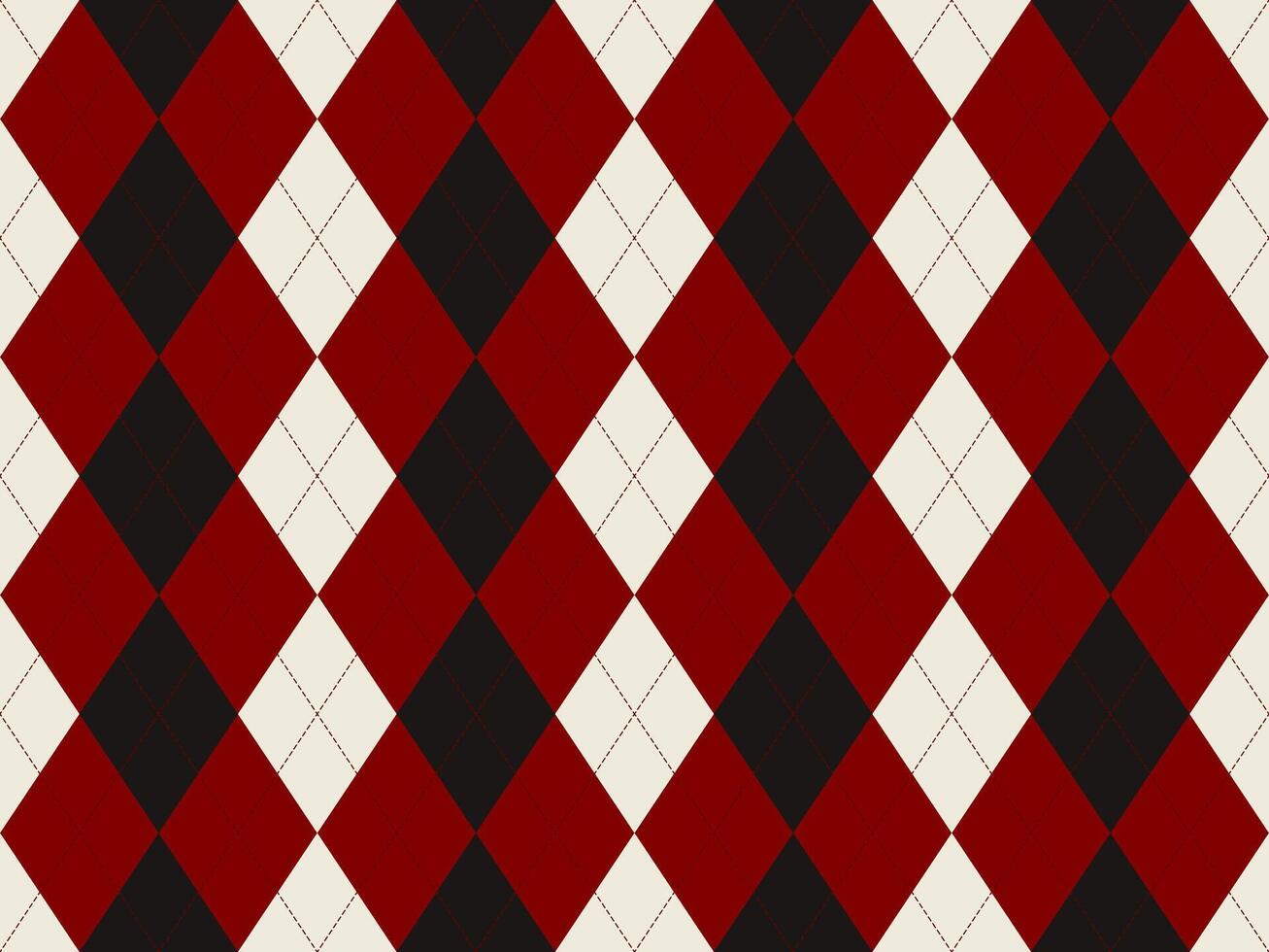 Classic argyle pattern in rich red, black, and offwhite. Elegant geometric design ideal for backgrounds, textiles, or fashionrelated projects. vector