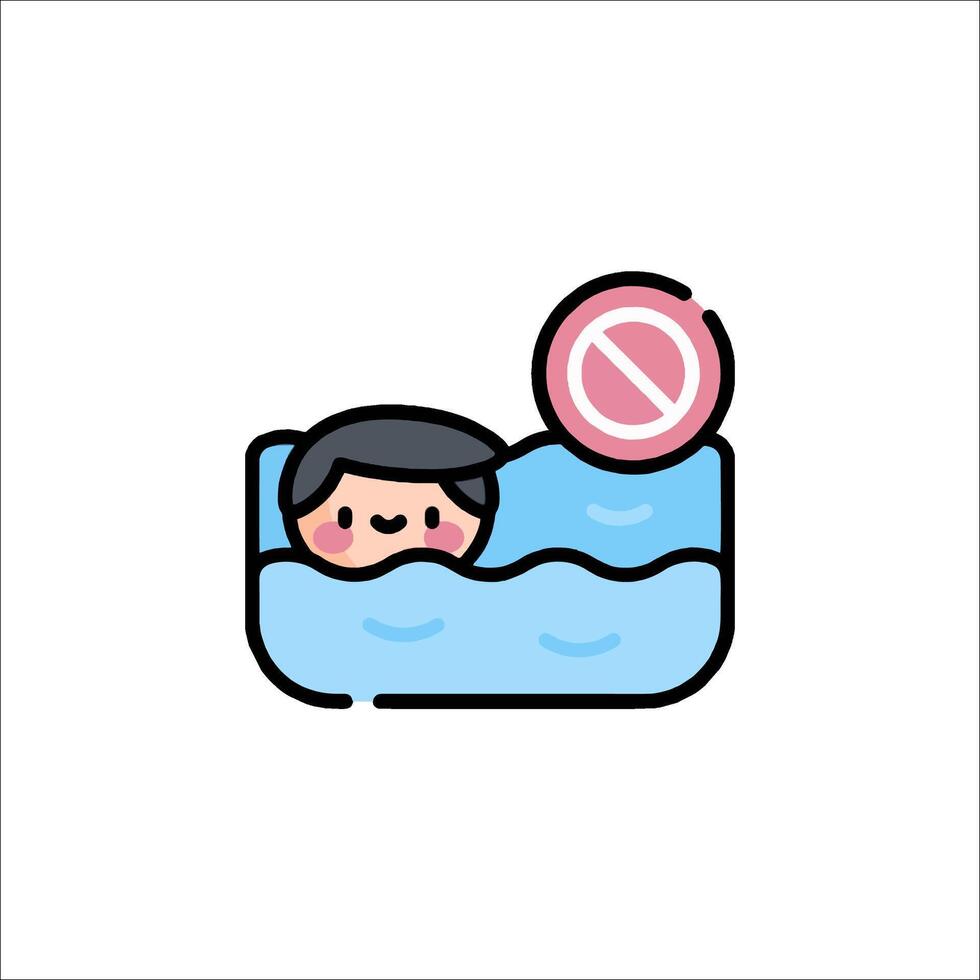 A cartoon boy swimming in a pool with a no swimming sign vector