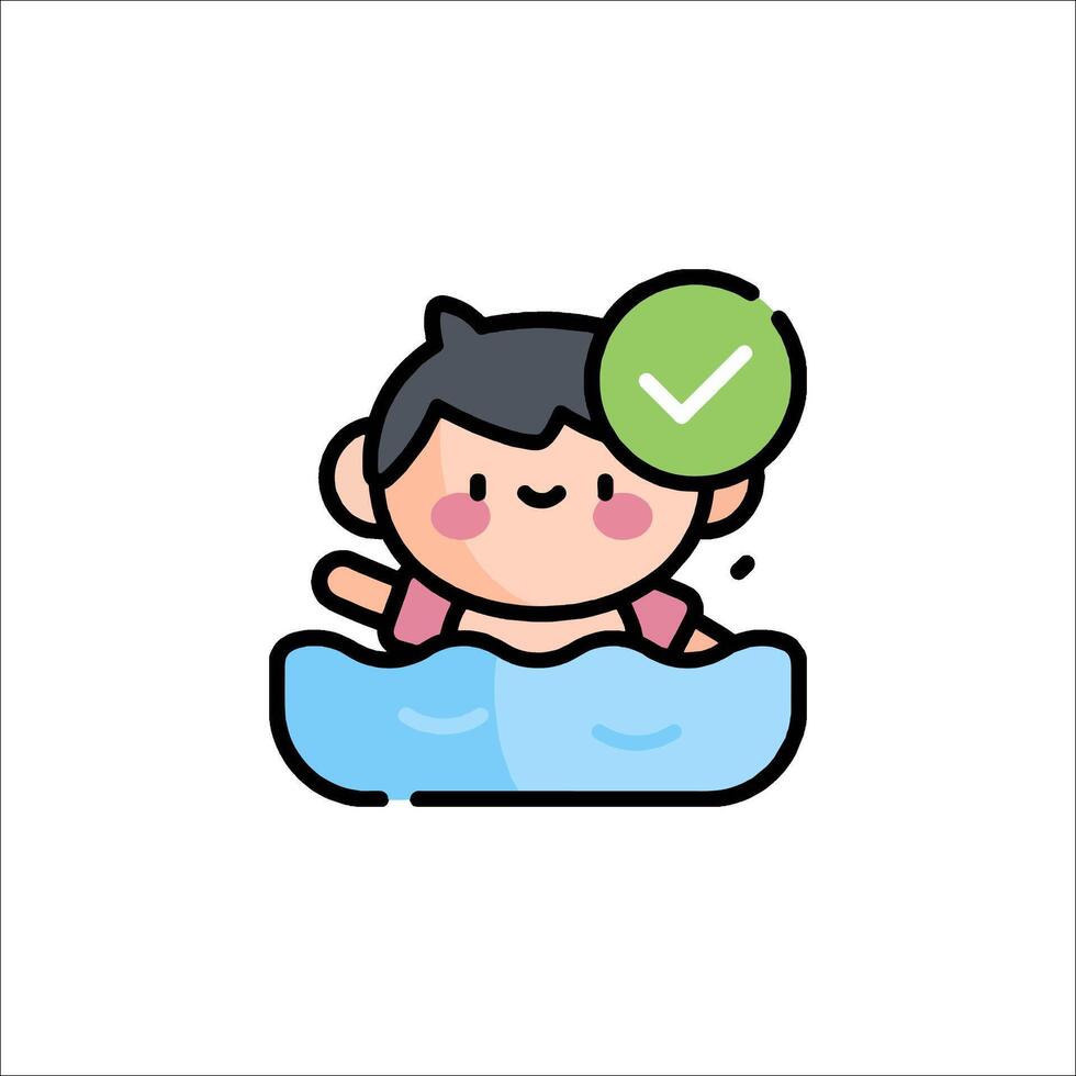 A cartoon boy in a swimming pool with a tick vector