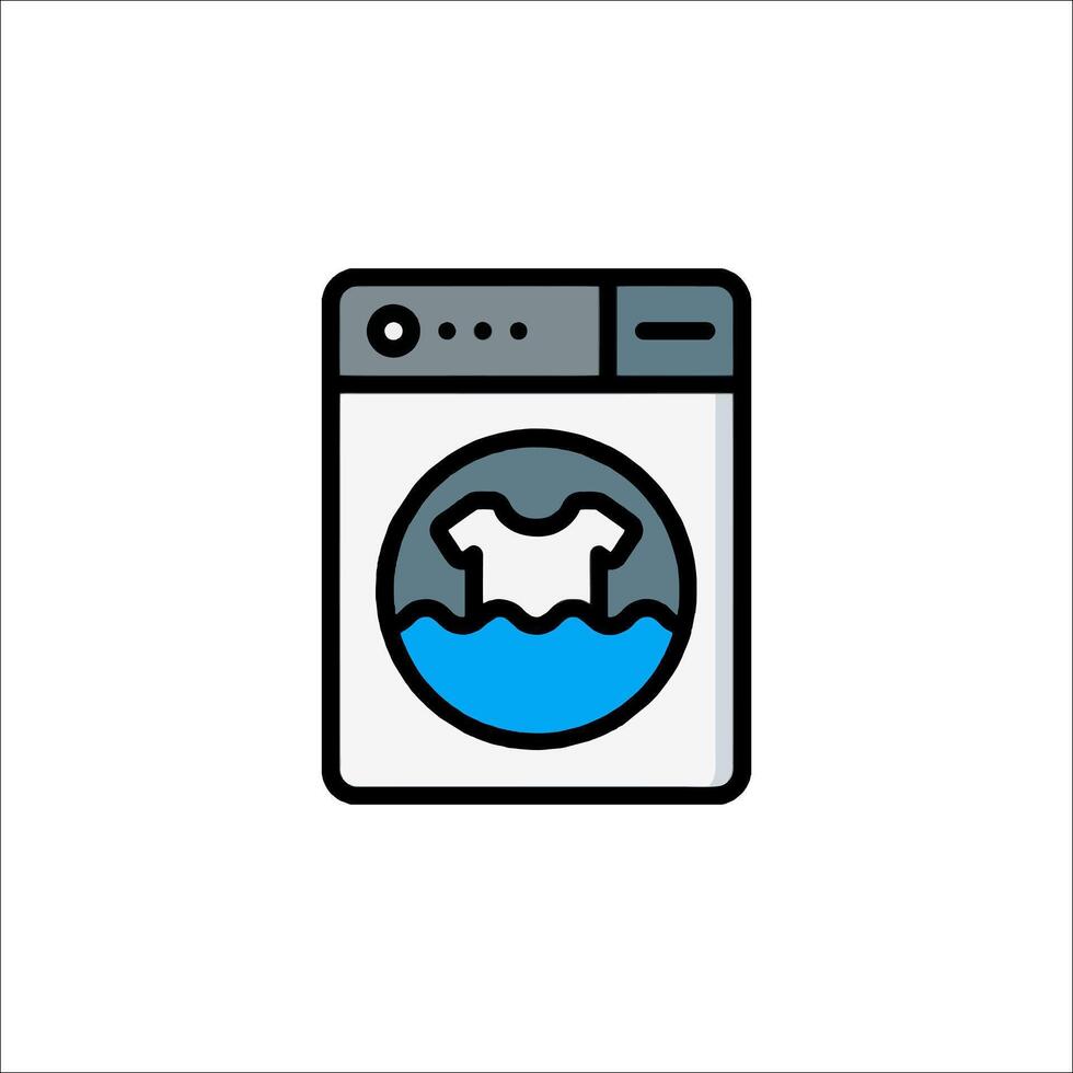 A washing machine icon with a blue and white background vector