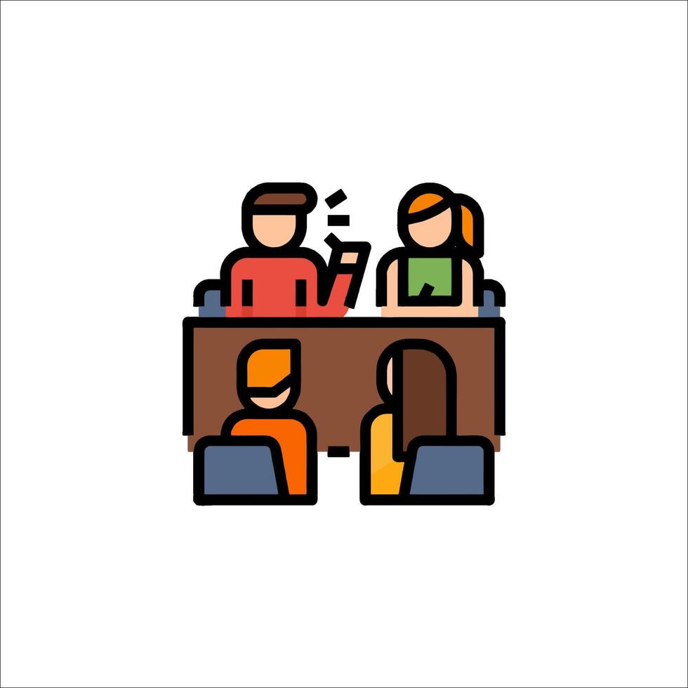 People at a meeting with a speaker and a microphone vector