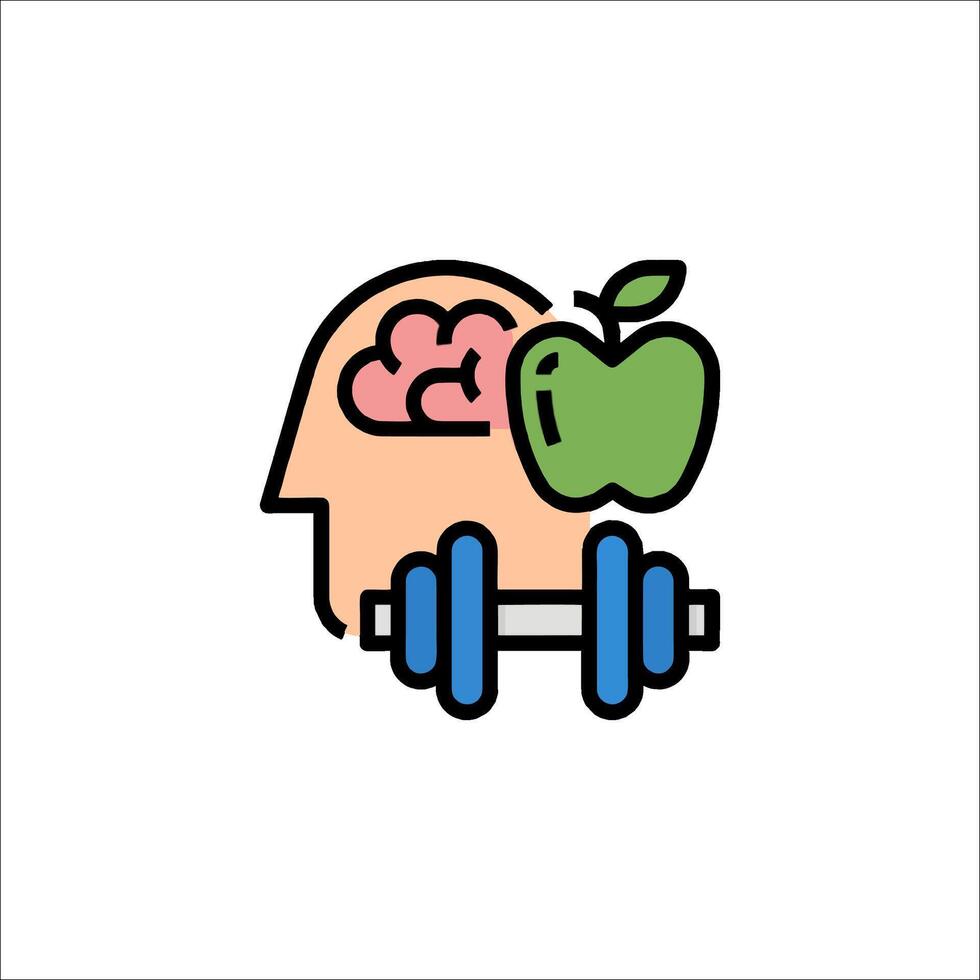 Brain and apple icon with a dumbbell vector