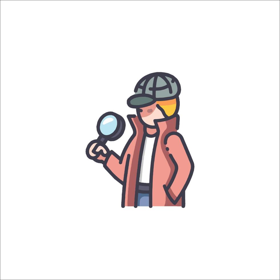 Detective looking through magnifying glass icon vector