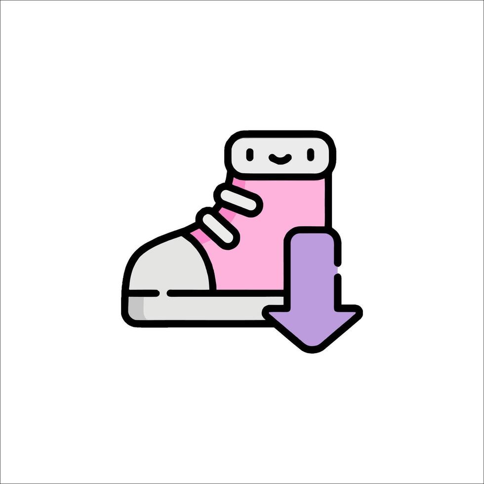 Baby shoes icon with a pink shoe and a purple arrow vector