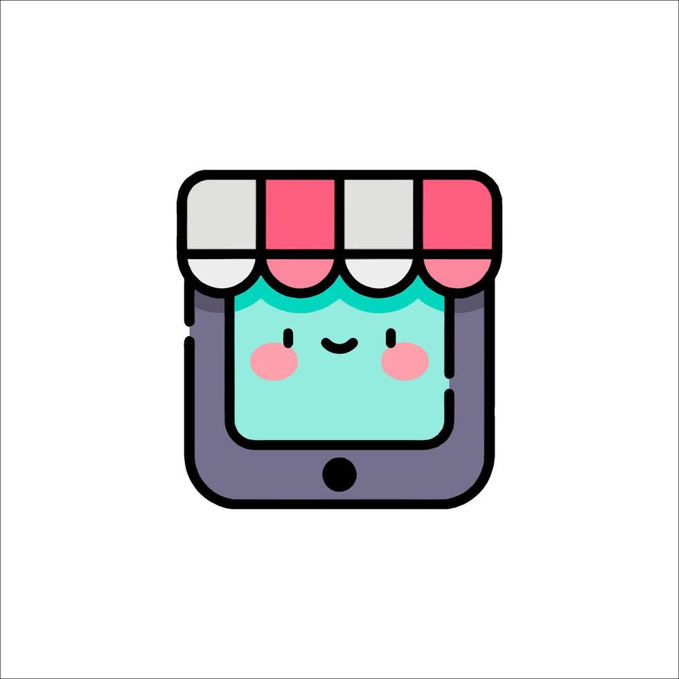 A cute little phone icon with a smiley face vector