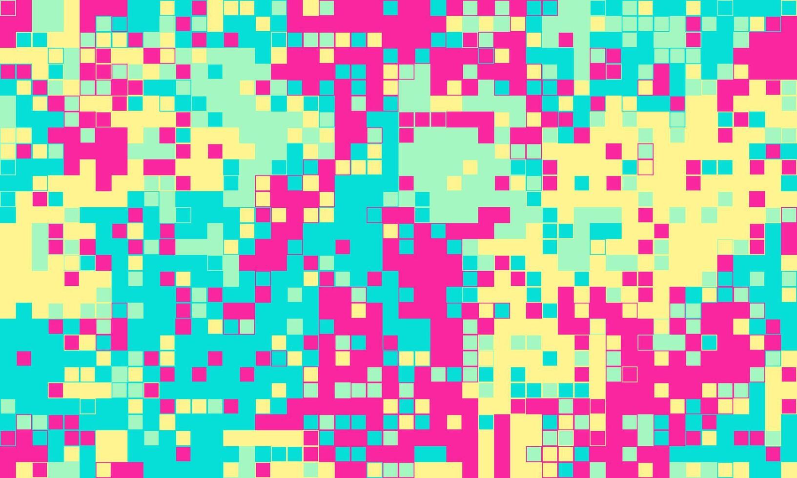 Vibrant pixel art background. A playful, abstract mosaic of pastel pink, turquoise, and yellow squares. Ideal for websites, social media, or print projects needing a modern, energetic design. vector