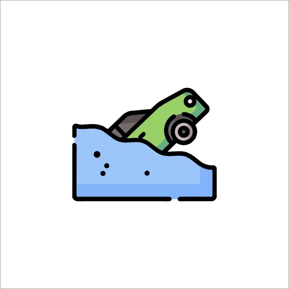 A car is driving over a hill in a flat line vector