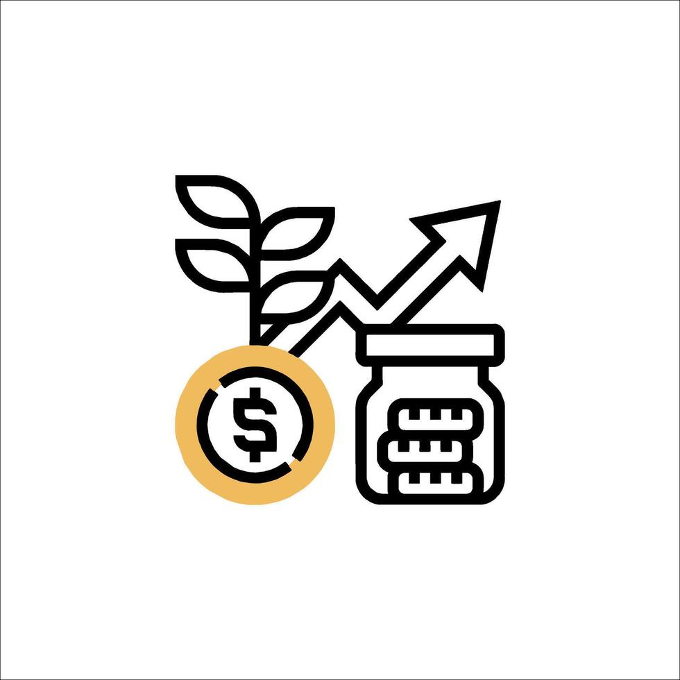 Money jar with plant and arrow icon vector