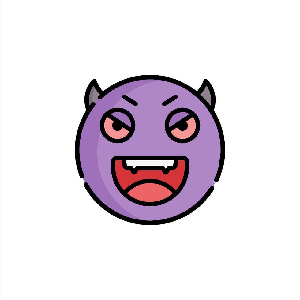 A purple devil emoticon with an angry face vector