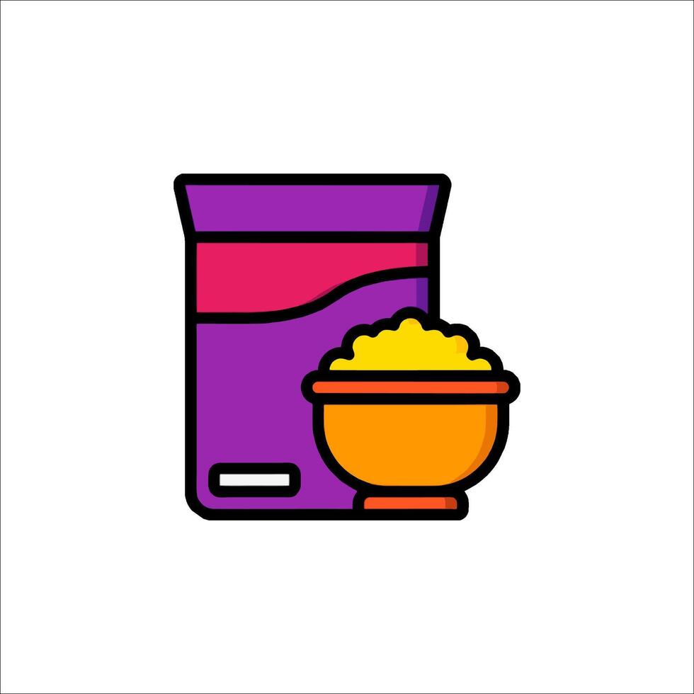 A bowl of cereal and a bag of cereal icon vector