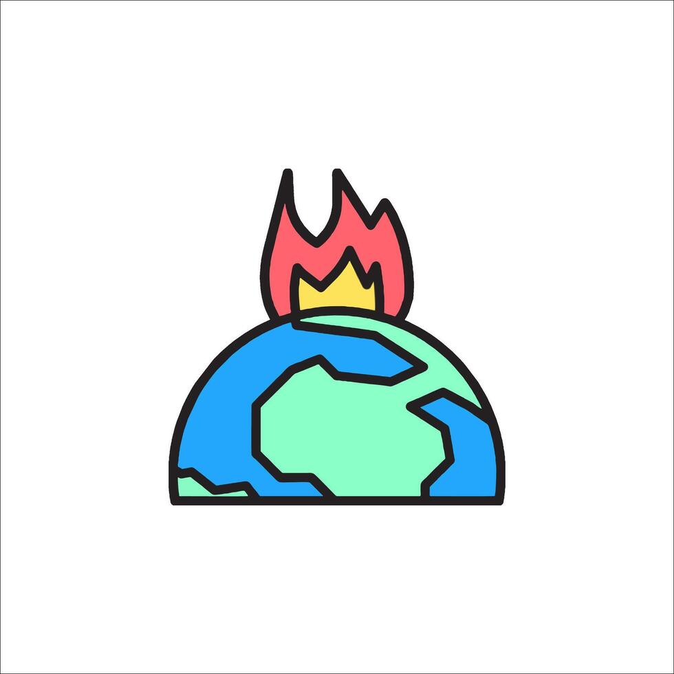 Earth globe with fire icon, flat line style vector