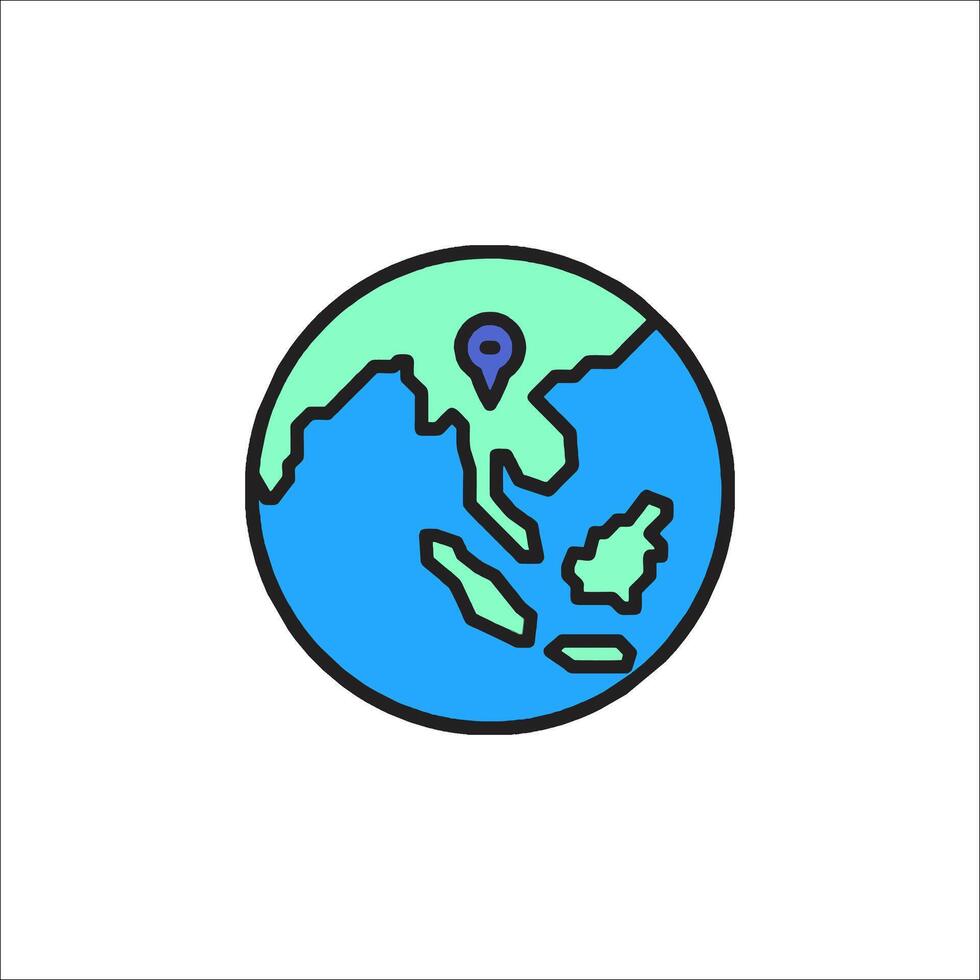 A globe with a pin on it and a map of the world vector