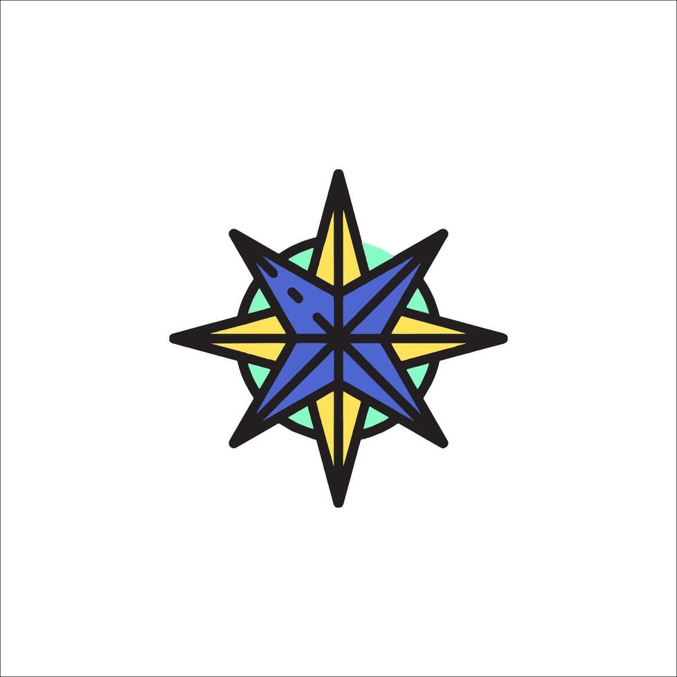 A compass icon with a blue and yellow star vector
