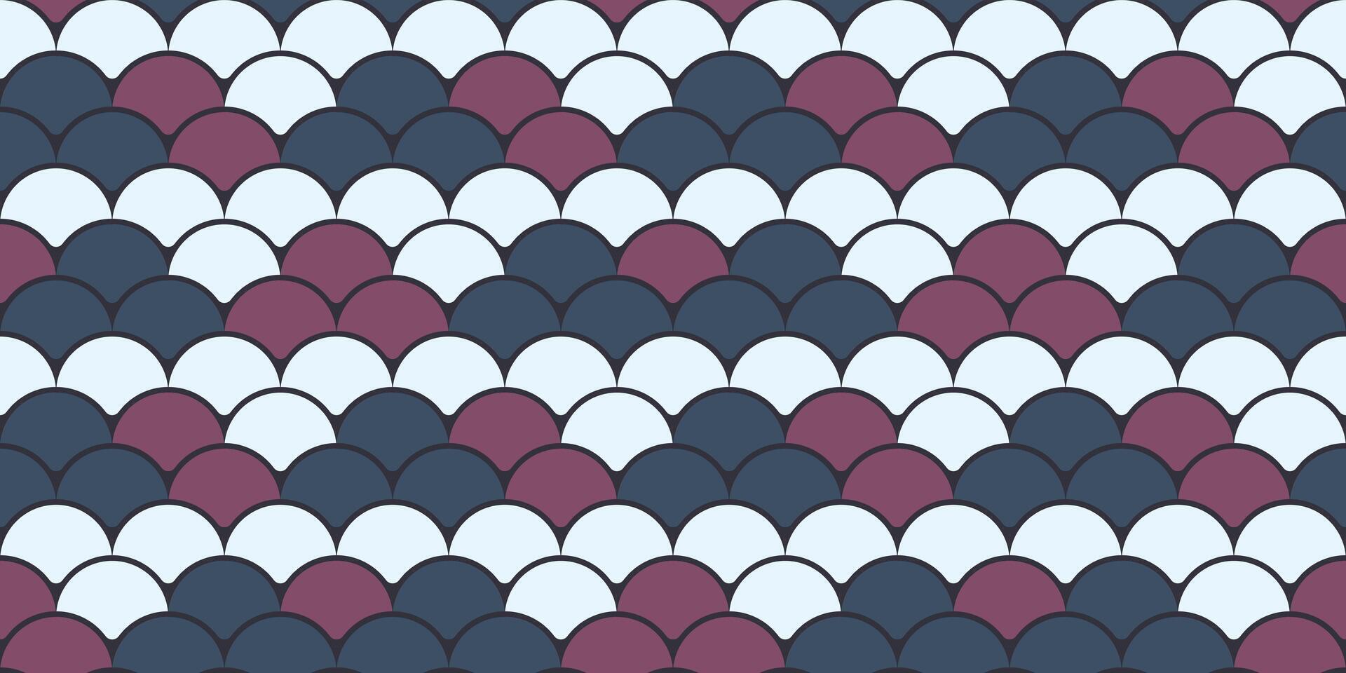 Abstract seamless pattern with overlapping scales in muted burgundy, navy, and white. Elegant geometric design perfect for textile prints, website backgrounds, or decorative projects. vector