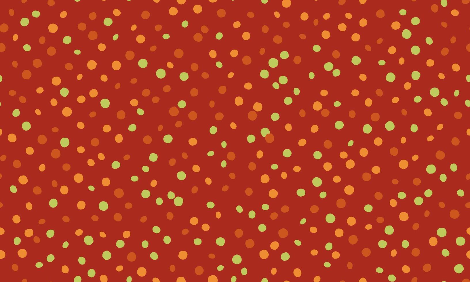 Vibrant red background adorned with scattered orange and green dots. A playful, festive pattern perfect for holiday designs, textiles, or website backgrounds. vector