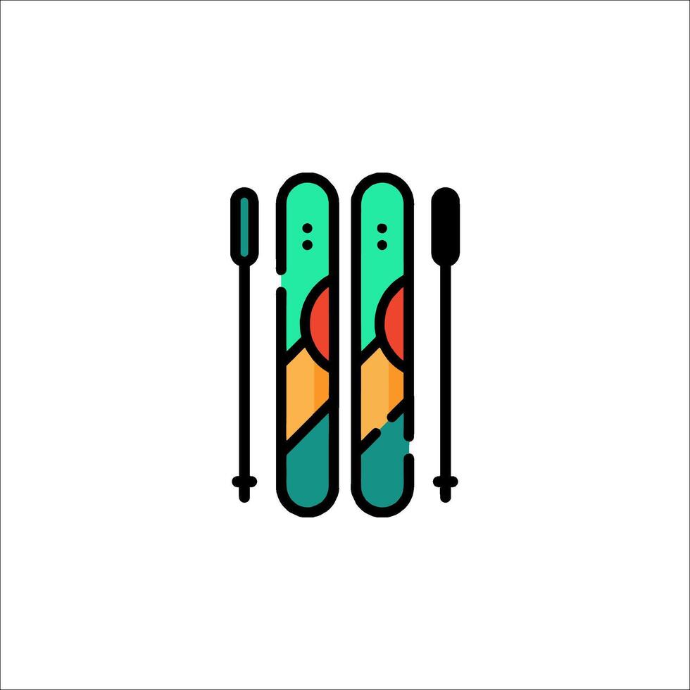 A pair of skis and a pair of poles on a white background vector