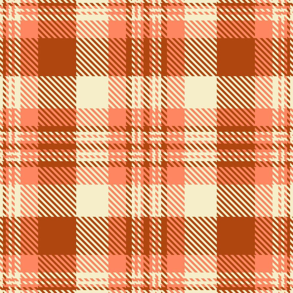 Warm, autumnal plaid pattern in coral, beige, and brown. Perfect for fallthemed designs, textile prints, website backgrounds, or packaging. vector
