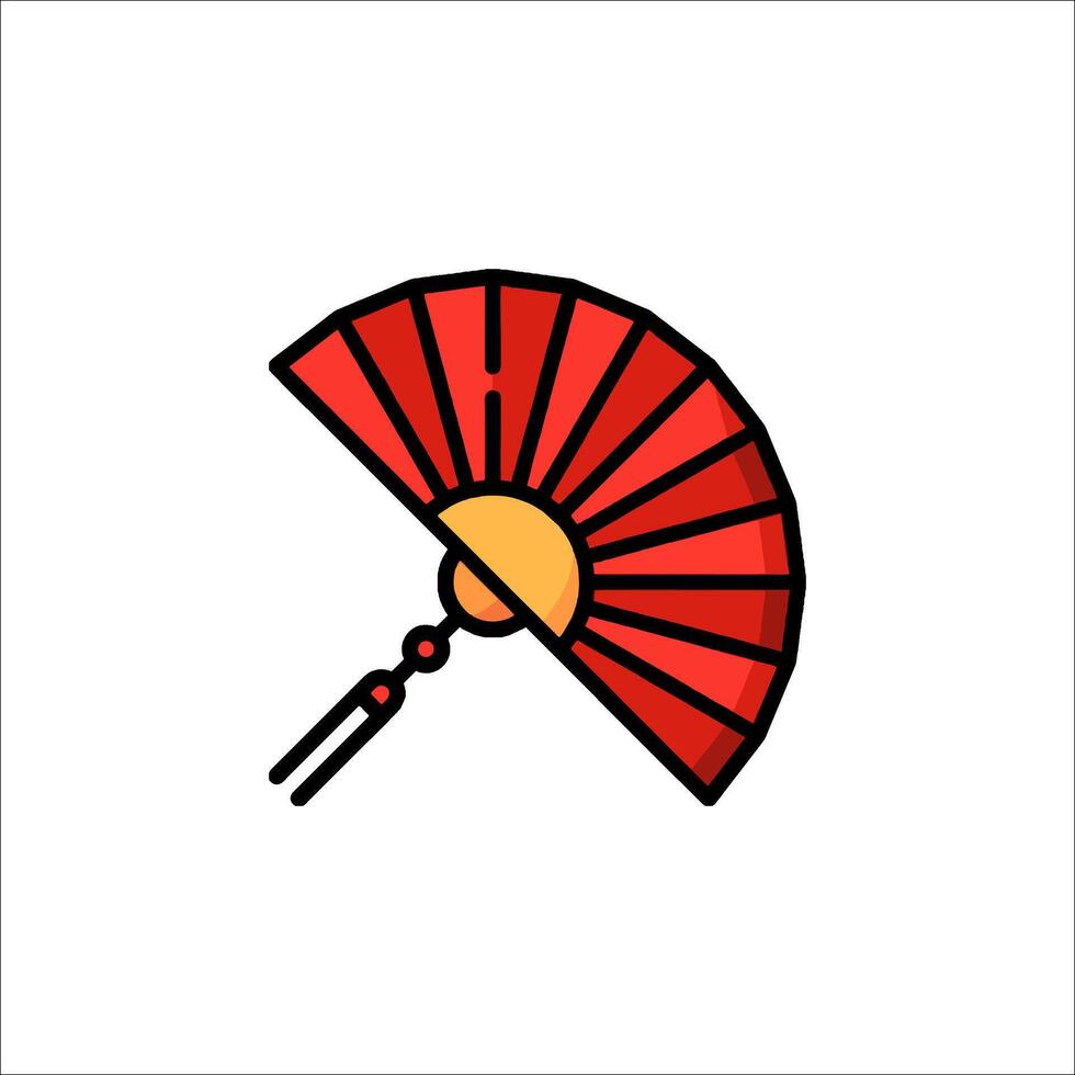 A red fan with a yellow and orange design vector