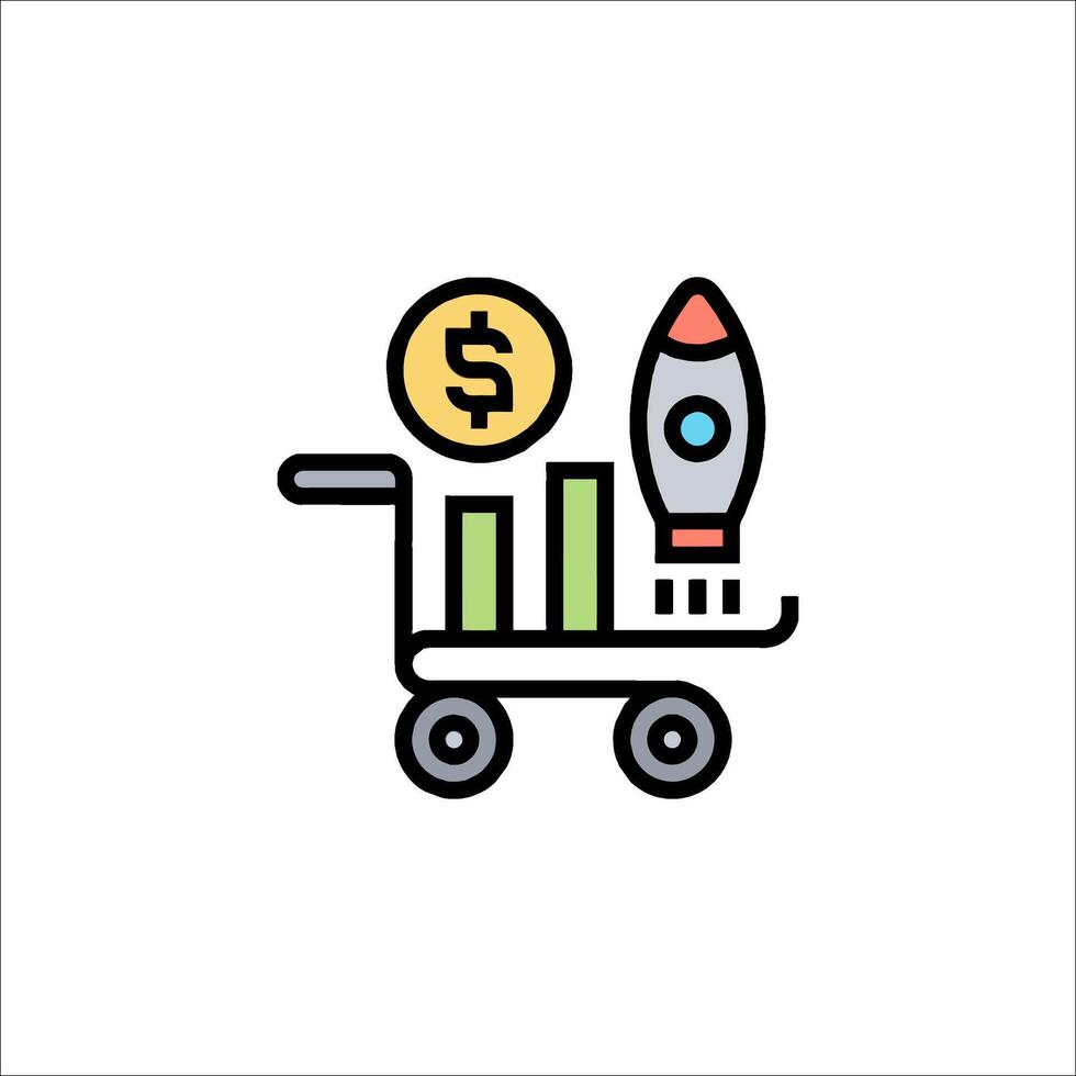 A shopping cart with a rocket and dollar sign vector