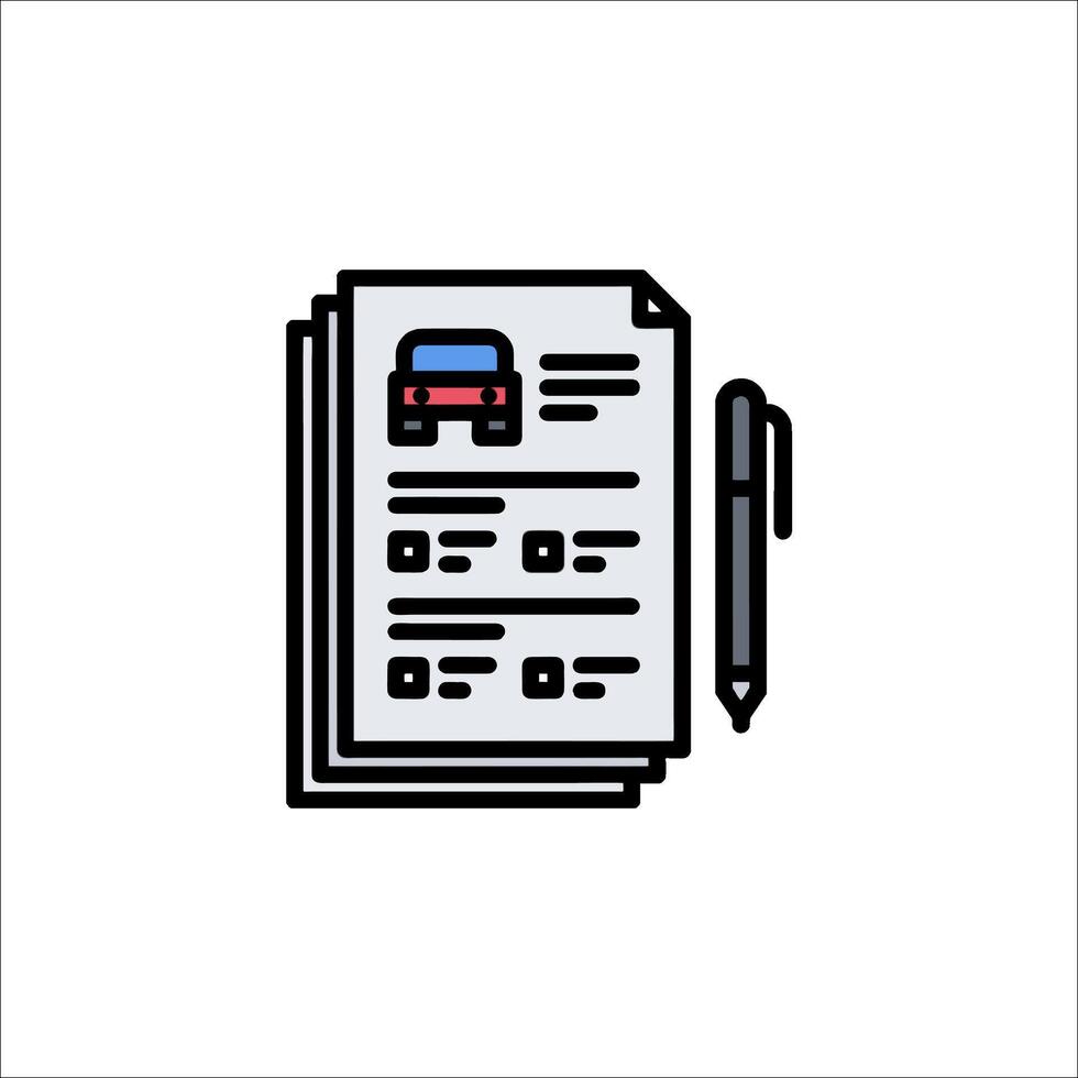 A car is on a paper with a pen and a pen vector