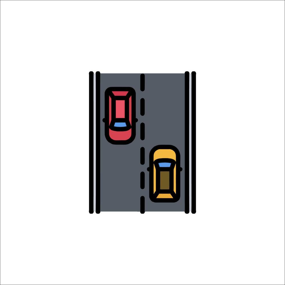 Two cars driving on a highway icon vector
