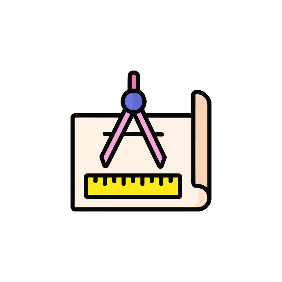 A drawing of a ruler and a compass on a white background vector