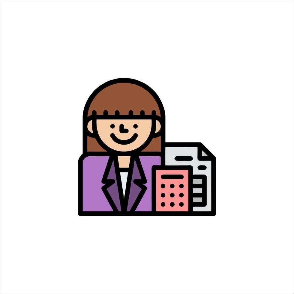 A woman with a folder and calculator icon vector