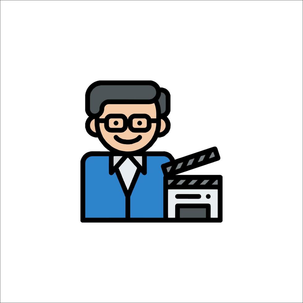 A man with glasses and a camera is holding a clapperboard vector