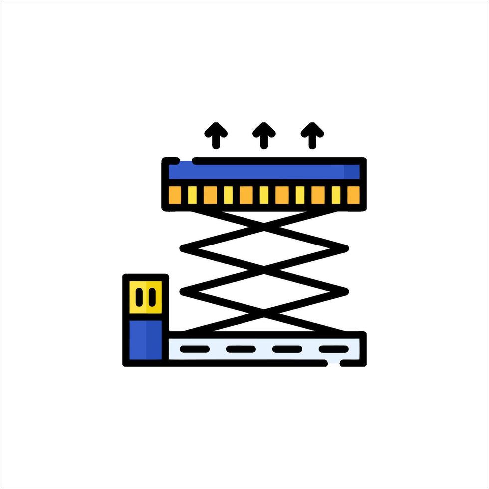 A blue and yellow icon of a crane on a white background vector