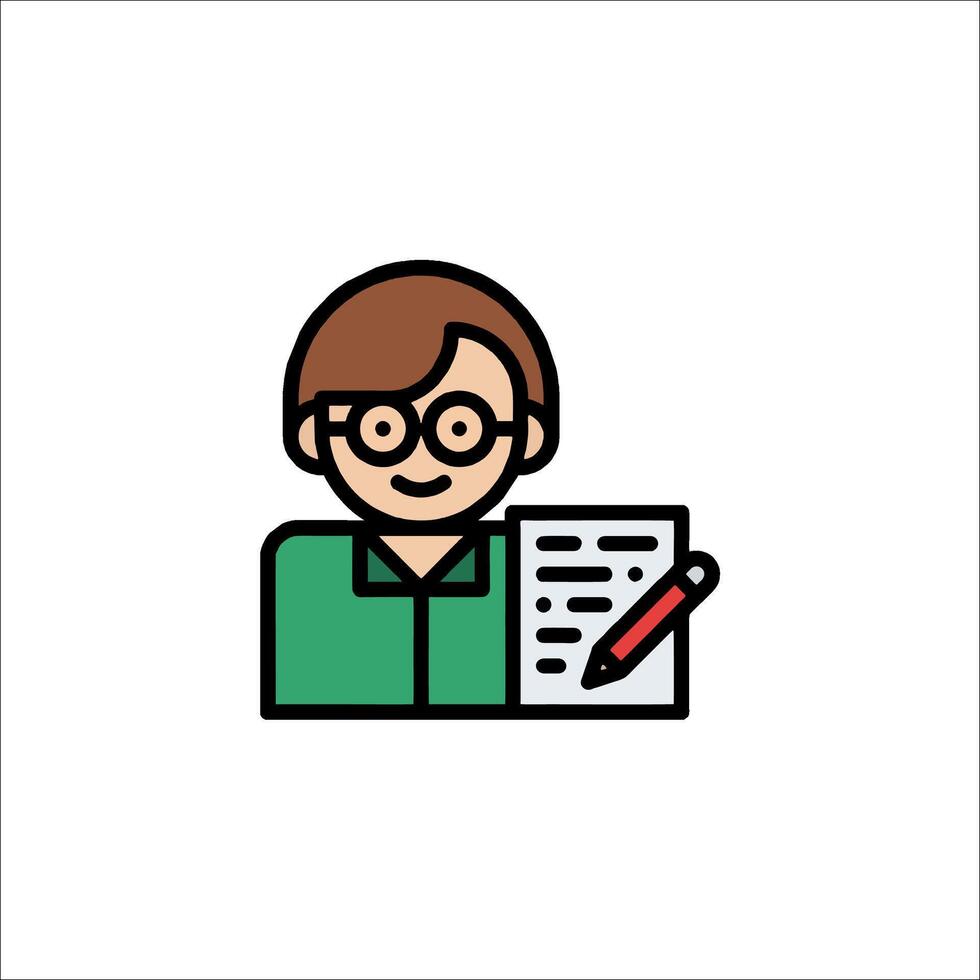 A man with glasses holding a pen and paper vector