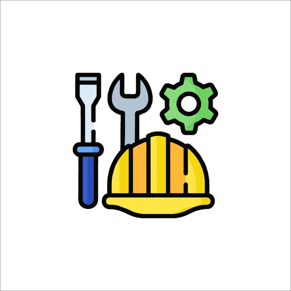 A yellow hard hat and tools icon vector