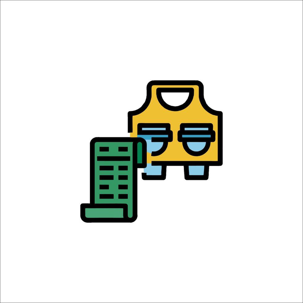 A yellow vest and a paper bag icon vector