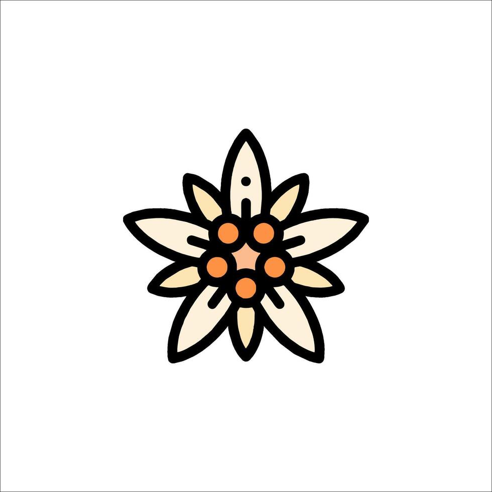 A flower icon with orange and white petals vector