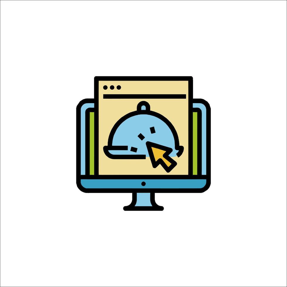 A computer screen with a mouse and a food tray icon vector