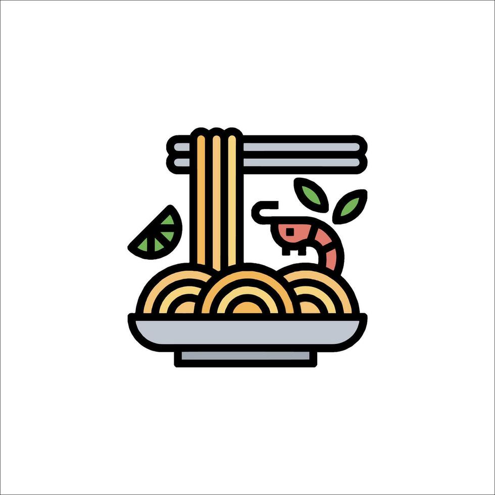A line icon of noodles and chopsticks vector