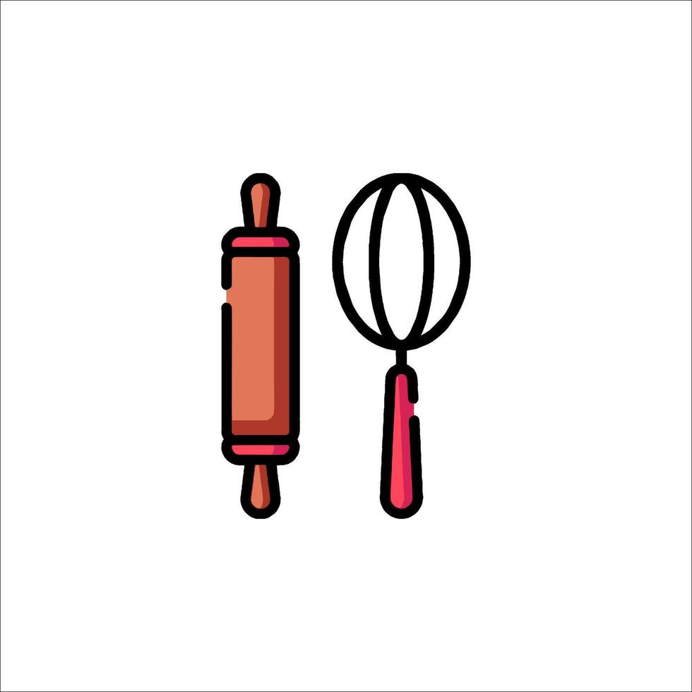 A rolling pin and a whisk icon vector