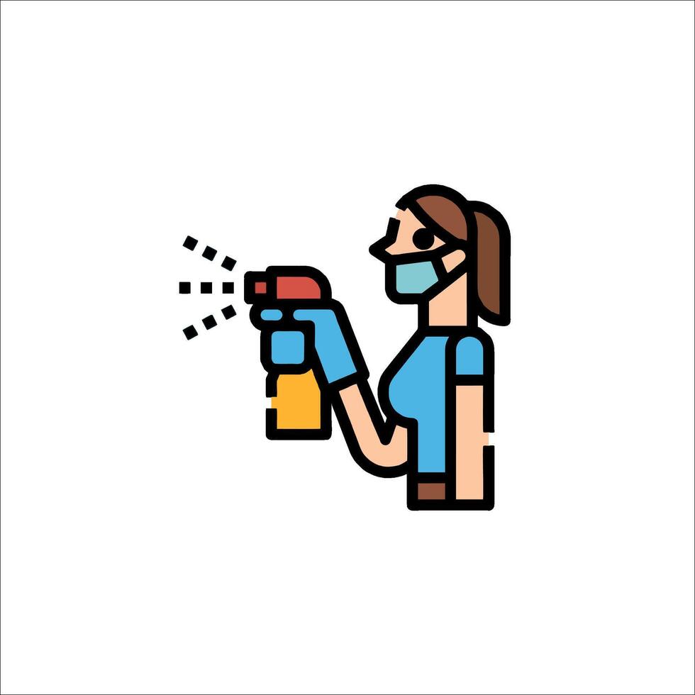 A woman wearing a mask and holding a sprayer vector