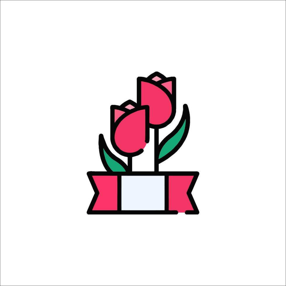 A flower icon with a ribbon and ribbon vector