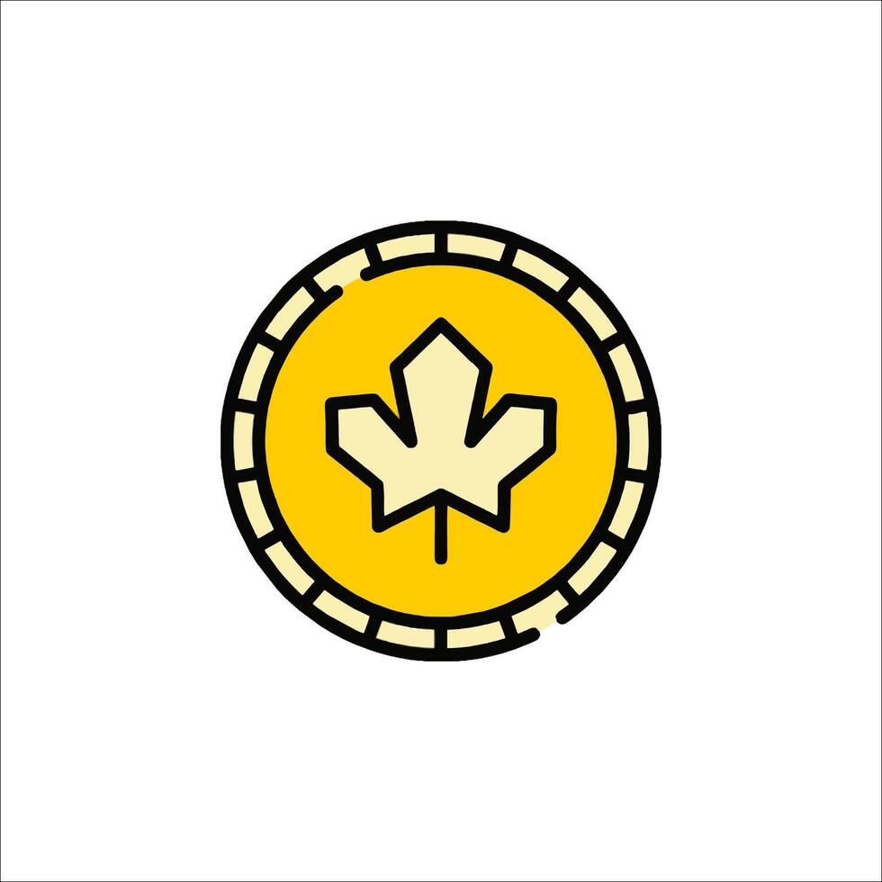 A yellow coin with a maple leaf on it vector