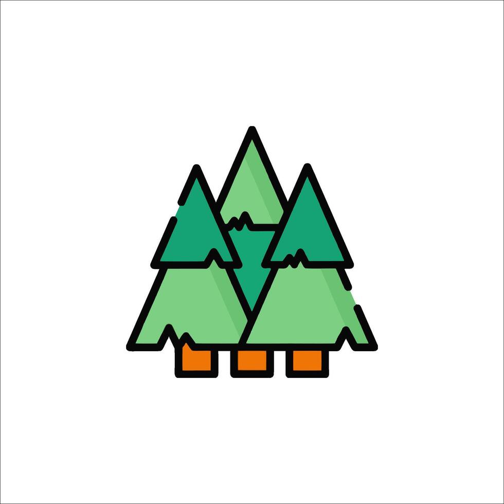 A line drawing of two trees with green leaves vector