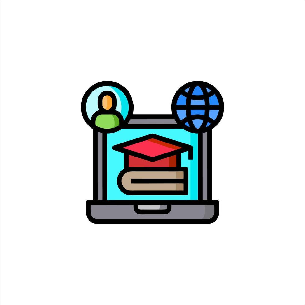 A laptop with a globe and a book on it vector