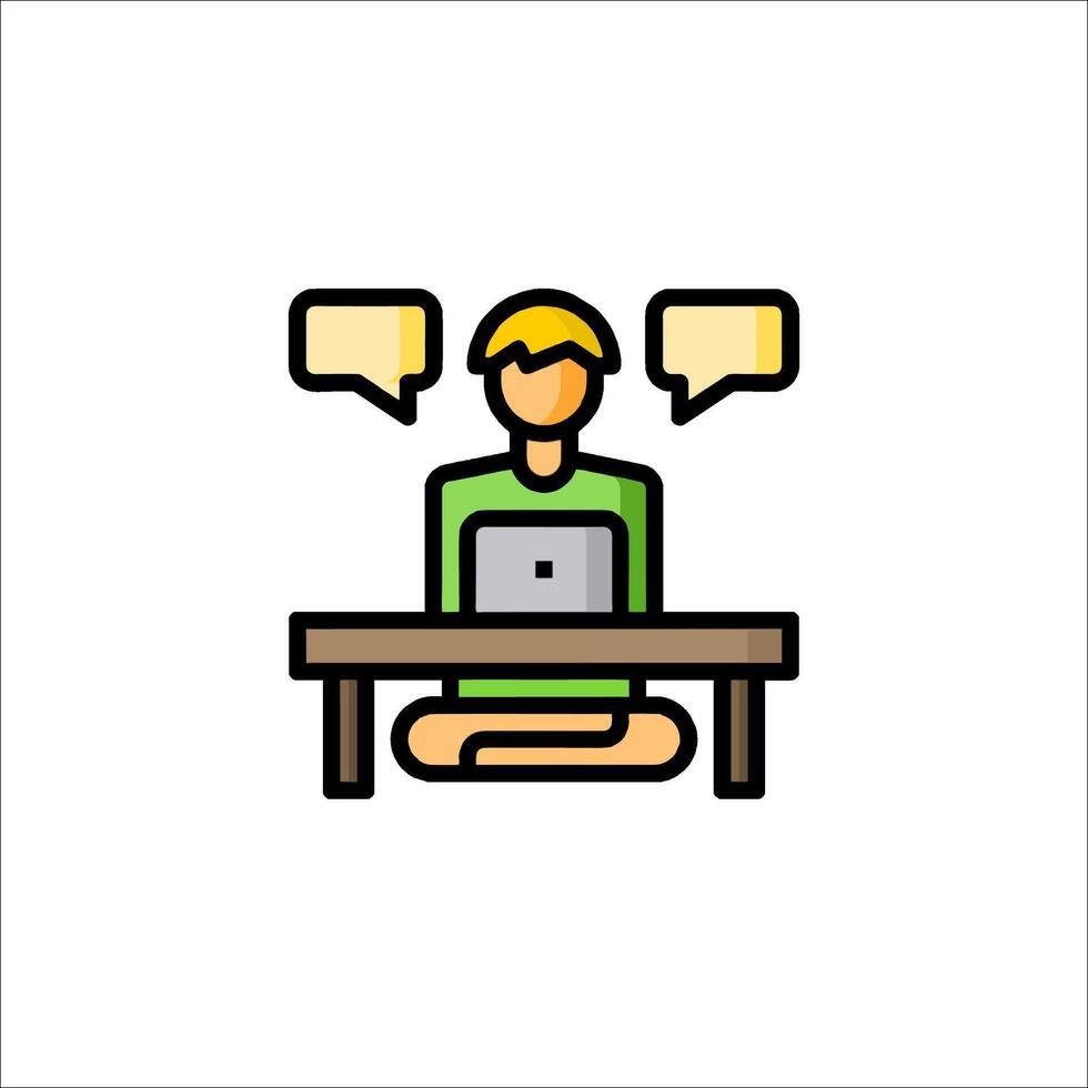 A man sitting at a desk with speech bubbles above him vector