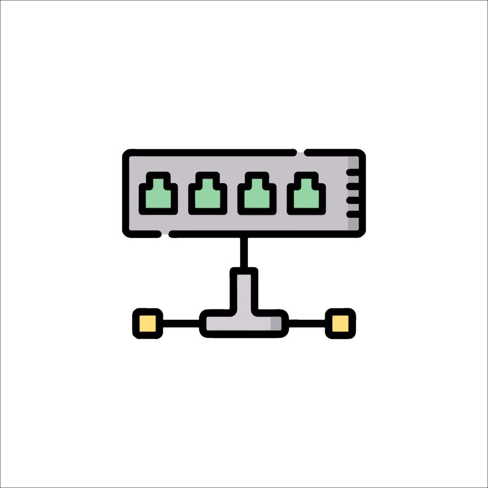 A network switch icon with four green lights vector