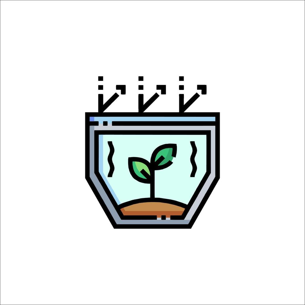 A plant growing in a glass container with a light vector