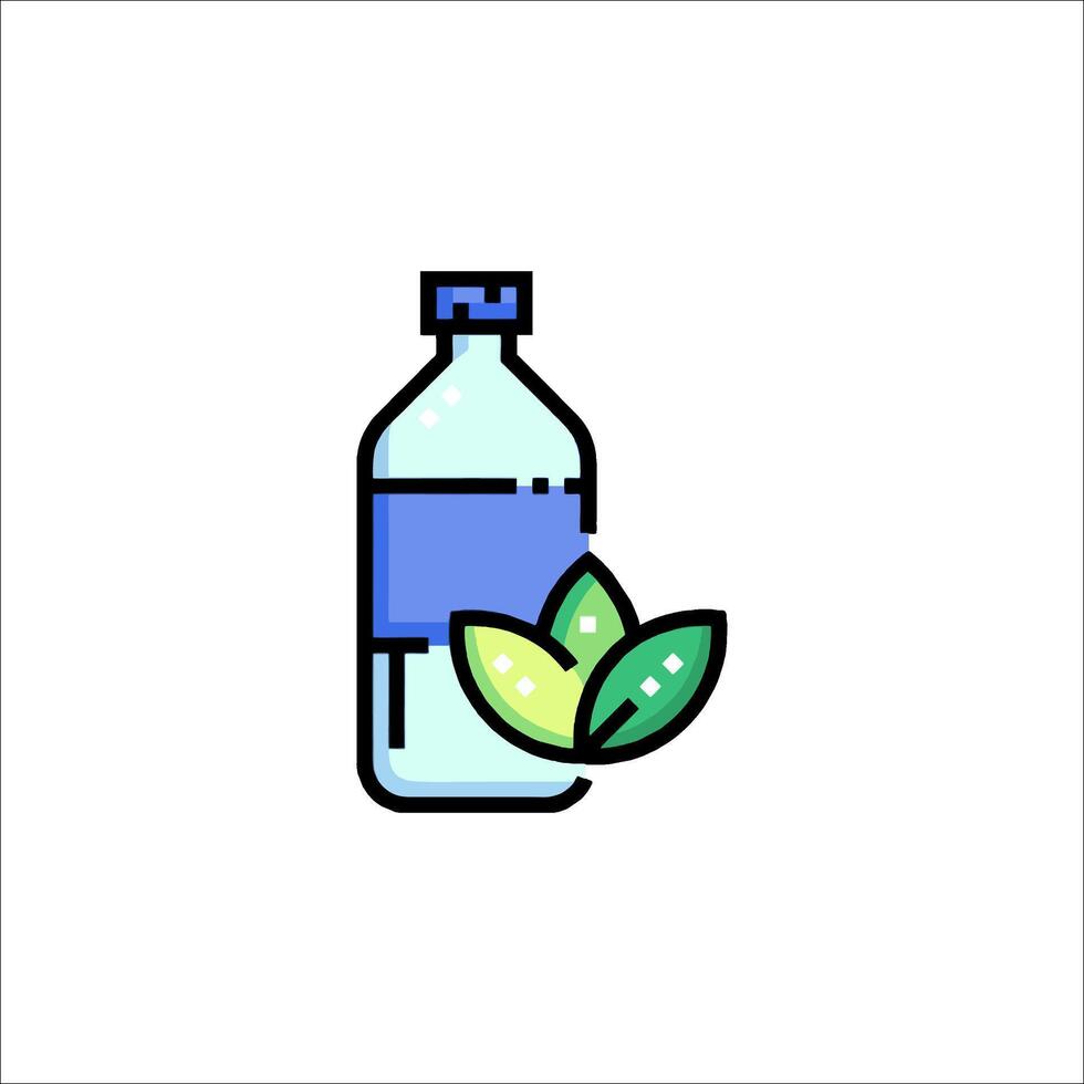 A bottle of water with a leaf in it vector
