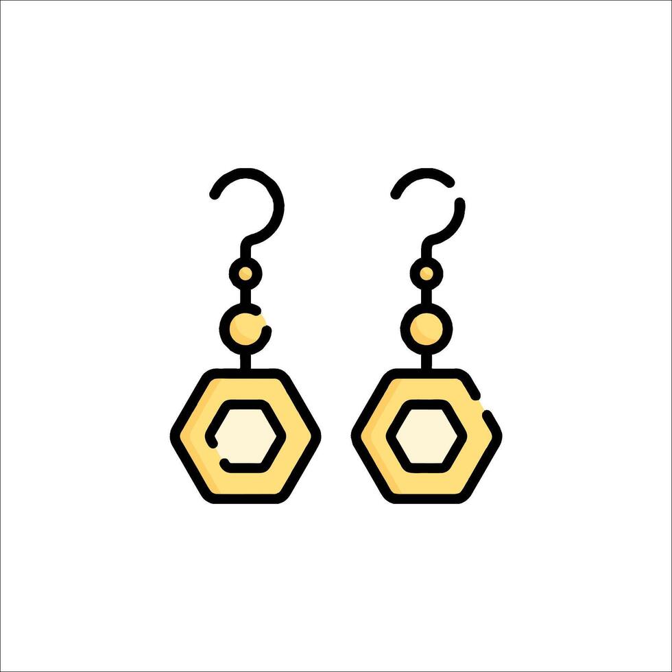 Golden earrings with hexagon shape on white background vector