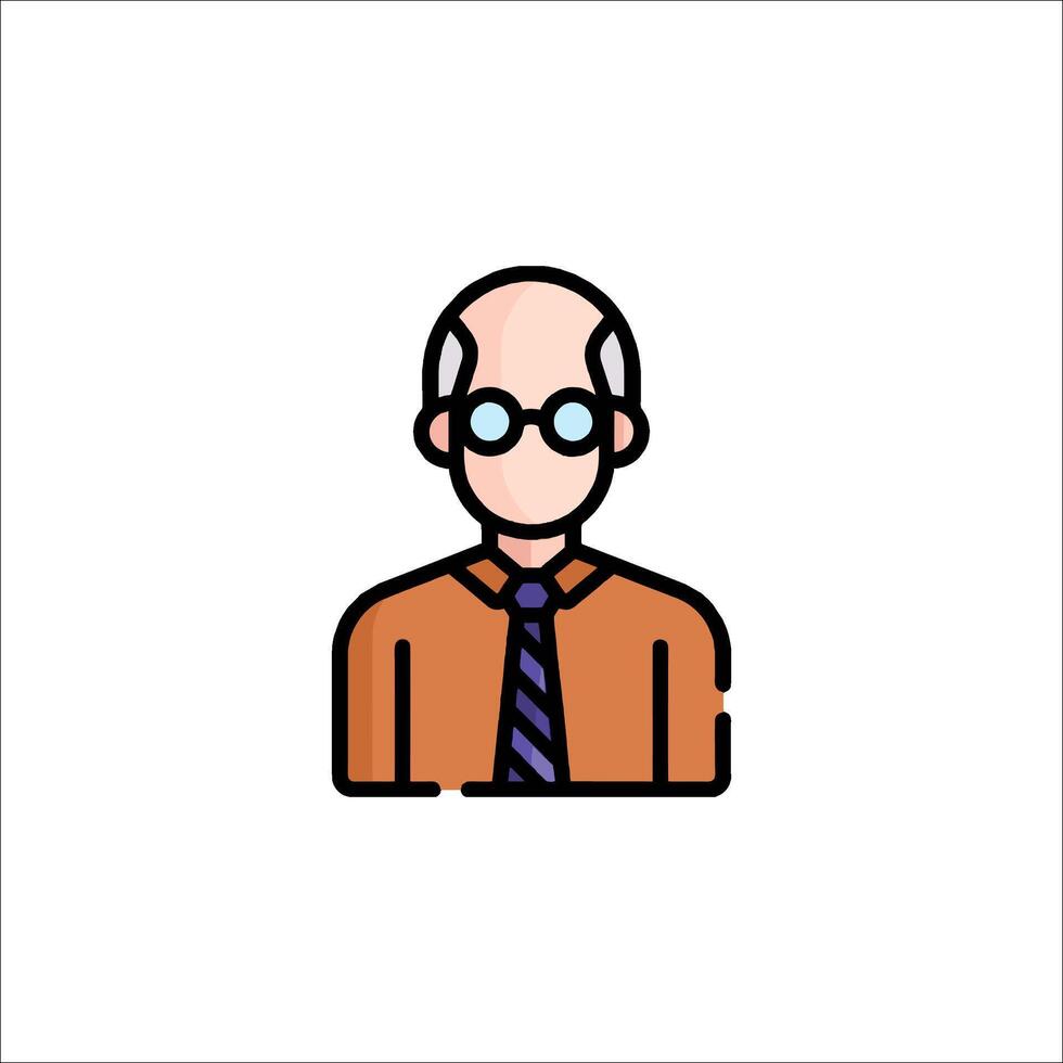 A man in glasses and tie is shown in a flat line icon vector