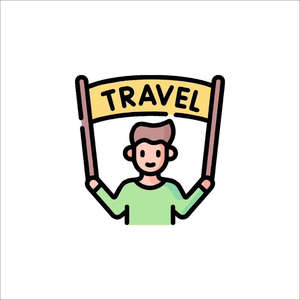 A man holding a sign that says travel vector