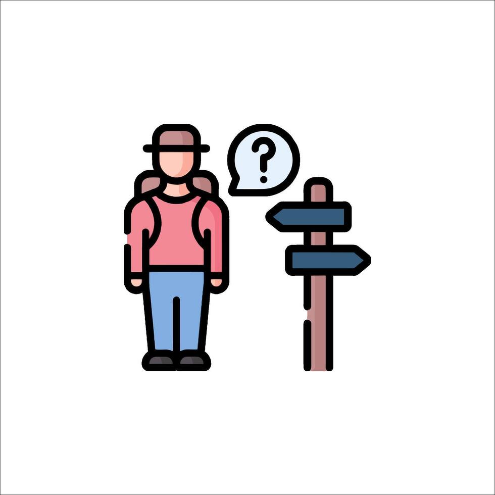 A man with a backpack and a sign pointing in different directions vector